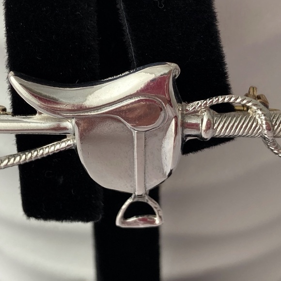 VINTAGE Sterling Silver Saddle Whip Brooch Pin - Picture 3 of 12
